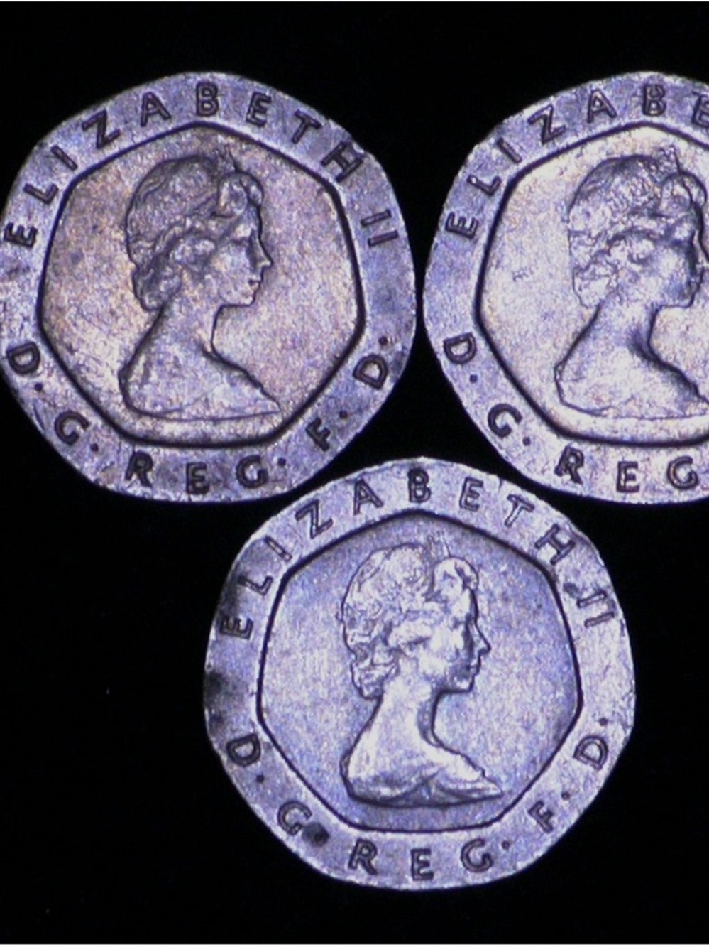 Three British 20p Coins - Silver Tone